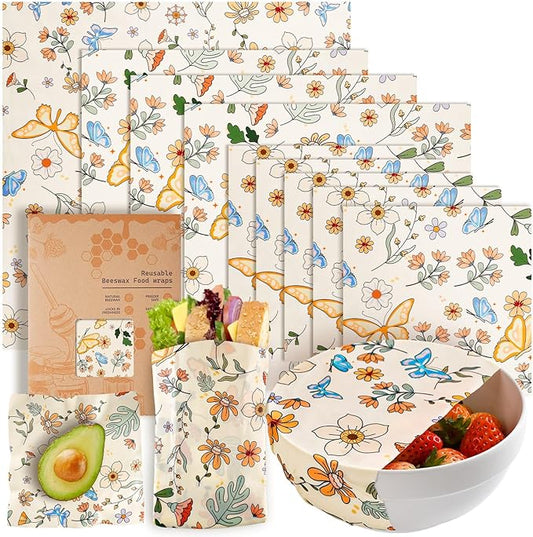 Beeswax Wraps for Food – 9 Pack Reusable Beeswax Bread Bag & Sandwich Wrap, Organic & Eco-Friendly & Sustainable Bees Paper, Perfect Alternative to Aluminum Foil Sourdough Storage & Plastic Wrap
