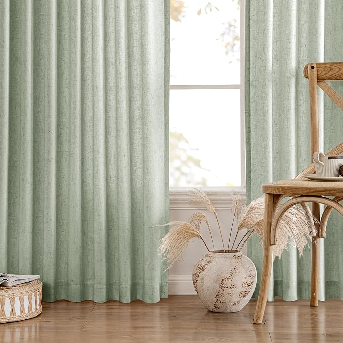 MIULEE Non-See-Through Privacy Linen Curtains 2 Panels, Sage Green Light Filtering Window Curtains 72 Inches Long, Farmhouse Textured Back Tab Semi Sheer Drapes for Bedroom Living Room, Light Green