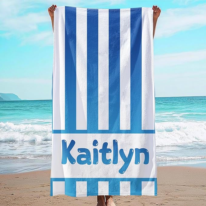 JML Personalized Beach Towel with Name, Custom Cabana Stripe Beach Towel, Customized Microfiber Pool Towel, Quick Dry & Absorbent Swim Towel for Adult,Mother's Day, Birthday, Summer Holiday,Vacation