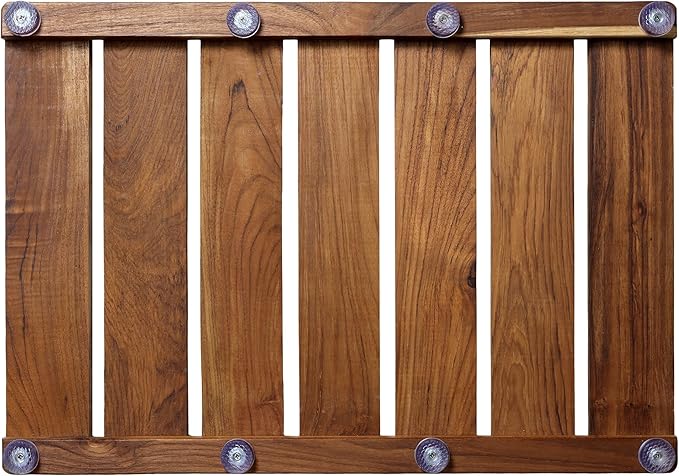 Natural Teak Wood Shower Bath Mat, 20.67 * 14.76 Inches, Non-Slip Rubber Feet, Premium Wooden Floor Mats for Spa, Sauna, Pool and Hot Tub, Flooring Decor and Protector, Indoor and Outdoor Use.