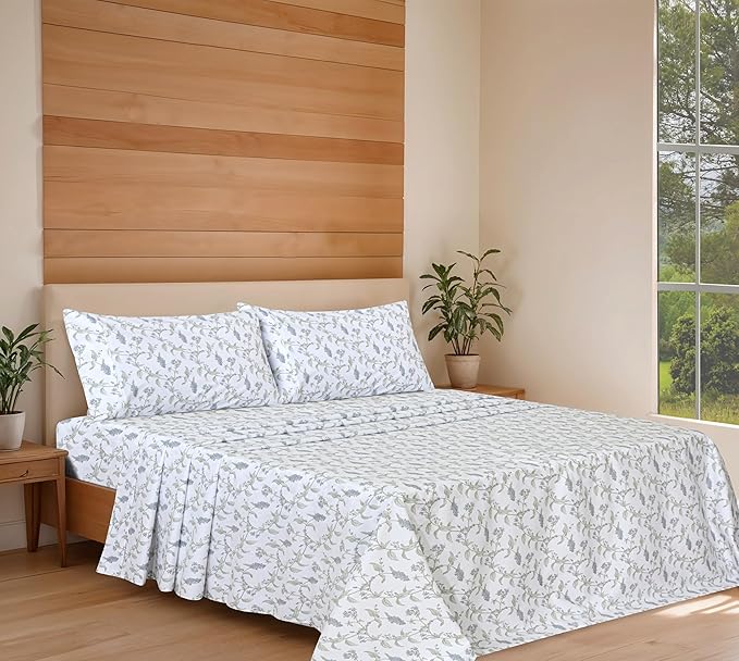 RUVANTI 100% Cotton Organic Percale Sheets Queen Size – Crisp Cooling Bed Sheets for Hot Sleepers, Deep Pocket 15”, Soft Peach Finish, Breathable & Durable Hotel-Style 4 Pcs, Vine Yard