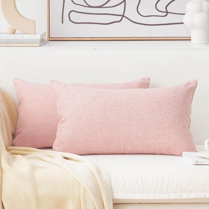 Home Brilliant Pillow Covers 12x20 Decorative Throw Pillow Cover Rectangular Cushion Cover for Sofa, Oblong, 30 x 50 cm, Set of 2, Baby Pink
