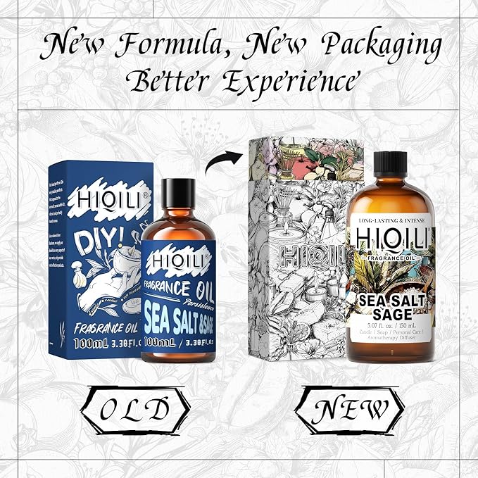 HIQILI Sea Salt Sage Fragrance Oil for Diffuser, DIY Perfume - 5.07 Fl Oz | Car/Hotel Collection Diffuser Oil, Long Lasting Scents, Candle & Soap Making Supplies, DIY Air Freshener Spray