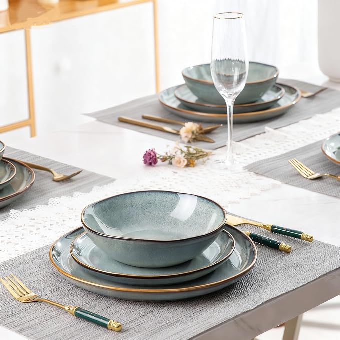 AmorArc Ceramic Dinnerware Sets,Handmade Reactive Glaze Stoneware Plates and Bowls Sets,Highly Scratch Resistant | Dishwasher & Microwave Safe Dishes Set,Service for 8 (24pc)