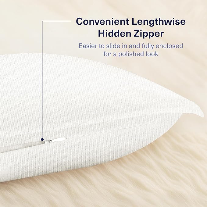 Kickoff Viscose Bamboo Pillowcase, Standard, Set of 2, 100% Organic Hidden Zippered Viscose Bamboo Pillow Case Standard Size, Cooling Pillow Cover for Hot Sleepers (20"x26", Trimmed Buttercream)