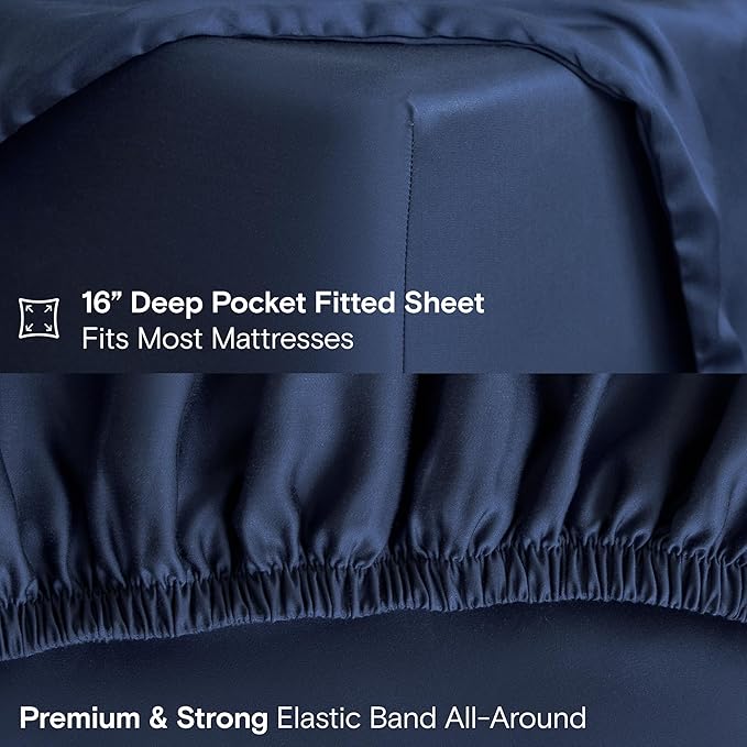 DOZ Sheet Set, 100% Viscose derived from Bamboo, Organically Grown, Buttery Soft, Cooling Sheets, High GSM, Deep Pockets - 4 Piece - 2 Pillowcases 1 Fitted 1 Top Sheet (Sapphire, Queen)