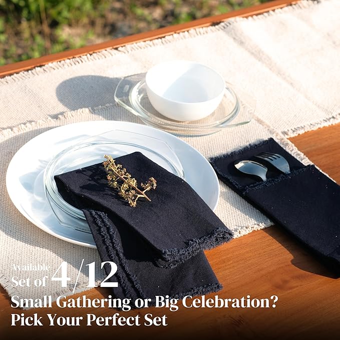 Ramanta Home Cloth Napkins Set of 12 Navy Blue 18x18 Inch - Spring Soft & Durable Frayed Dinner Napkin for Easter Wedding, Birthday | Heavy Weight Fabric Table Linen for Everyday Use Family Dinners
