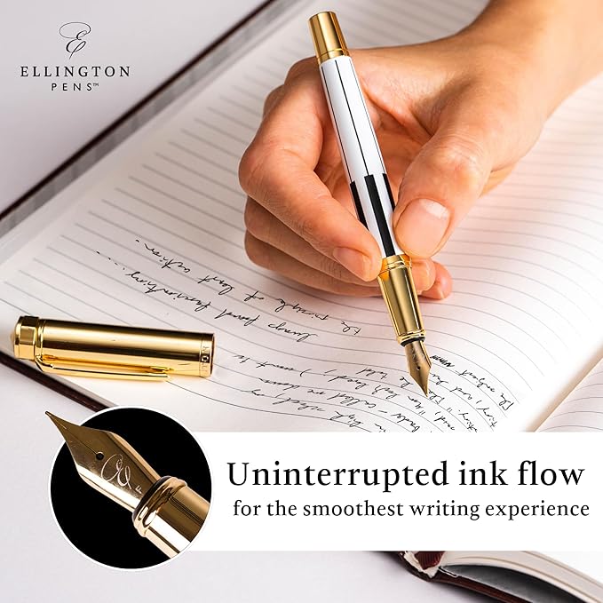 Ellington Pens Luxury Fountain Pen Set - Smooth Medium Nib- Includes 3 Ink Cartridges, Refillable Ink Converter, Gift Box- Fountain Pens For Writing, Calligraphy, Journaling, Sketching (Master Chopin)