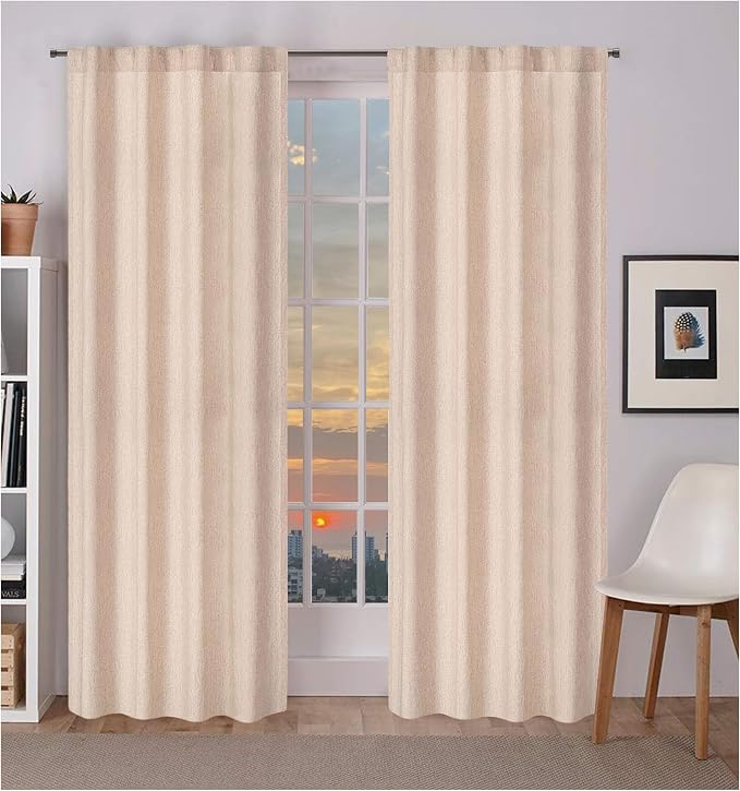 Bedding Craft Flax Linen Curtains 50"x108" Set of 2, Natural Tab Top Drapes for Living Room & Bedroom, 108 Inch Long Farmhouse Window Panels, Soft Light Filtering Rustic Curtain Set for Home Decor