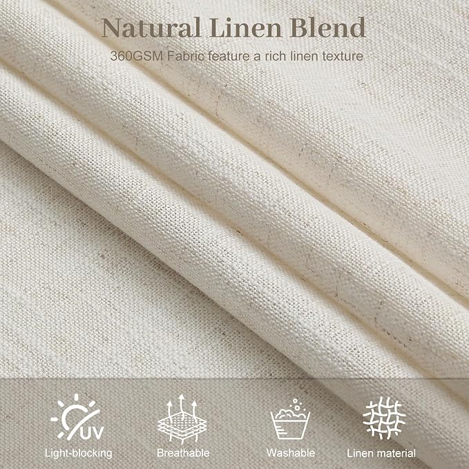 70 Inch Extra Width Pinch Pleated Curtains, Memory Trained Pleated Linen Sheer Curtain Light Filtering Privacy Hooks Rings Back Tab Drapes for Living Room Sliding Door, 1 Panel, 70x96, Natural