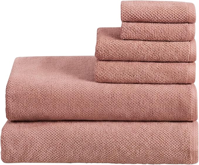 Great Bay Home 100% Cotton 6 Piece Bath Sheet Set - Absorbent, Quick-Drying, Durable Bath Towels for Bathroom Decor - Low-Twist, Two-Ply Fibers (Desert Rose)