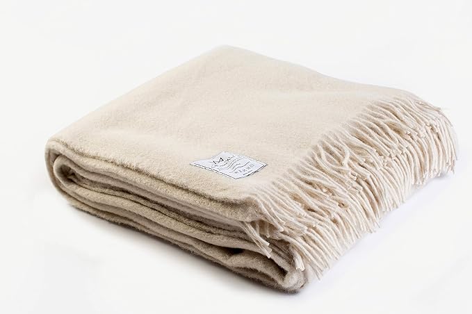 Merino Wool Throw Blanket 160 x 200 cm Picnic Blanket Picnic Throw Double Throw Blanket Sofa PAD (Ecru)