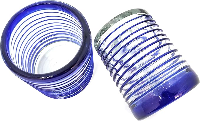 Cobalt Blue Spiral 10 oz Tumblers (set of 6), Recycled Glass, Lead-free, Toxin-Free (Tumbler)