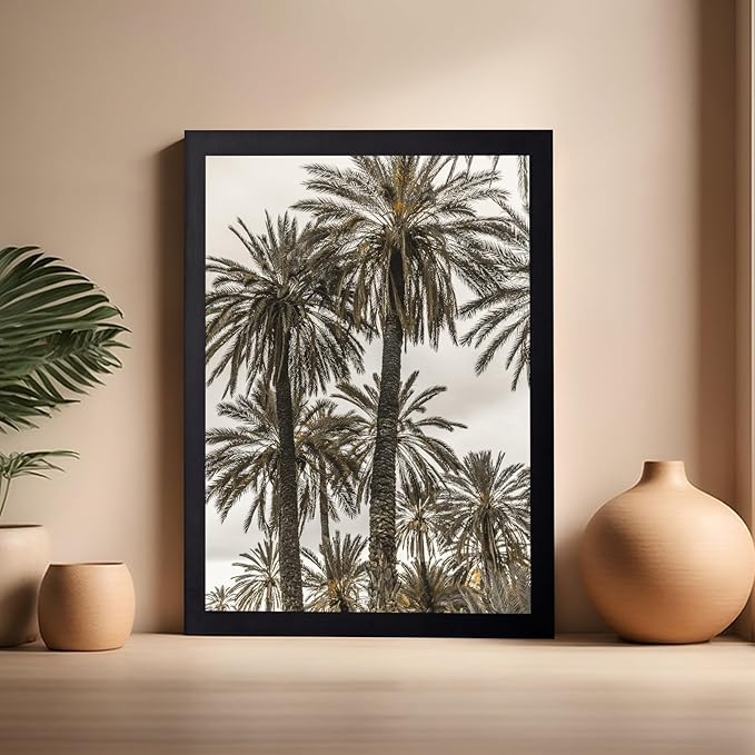 Monem Art Vintage Palm Tree Photography Print - Minimalist Tropical Landscape Poster - Wall Decor for Living Room, Bedroom or Office - 16x20 Black Framed Wall Art by Mareike Bohmer