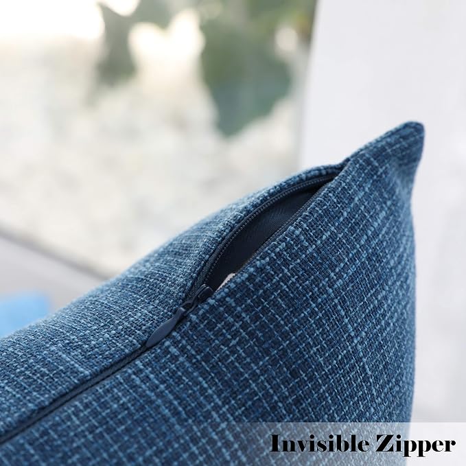 Kevin Textile Decorative Toss Pillow Case Star Striped Linen Cushion Cover for Sofa,Navy Blue,26x26-inch (66x66cm), 2 Packs