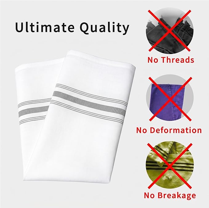 Bistro Restaurant Stripe Cloth Napkins Set of 12 Pack, Commercial Quality 18 x 22 Inches, MJS Linen Dinner Napkins Cloth Washable, Non-Iron, No Fade, Soil Release, Grey Stripes
