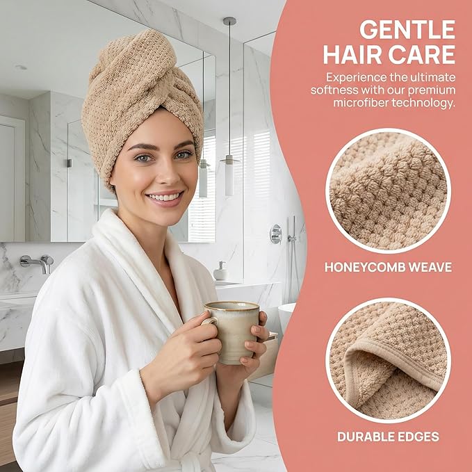 1 Pink Microfiber Hair Towel Wrap for Women, Extra Long Super Absorbent Hair Drying Towel with Bear Button, Quick Dry Anti-Frizz Hair Turban for Curly Thick Hair, Lightweight for Long Short Hair