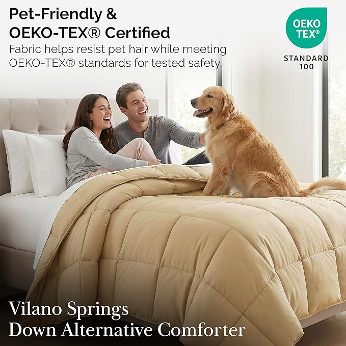 Southshore Fine Living, Inc. Queen Size Comforter, Full Bed/Queen Down Alternative Comforter Only, Soft and Fluffy Bedding, Full Size All Season Comforters for Vacation Homes, Gold Comforters