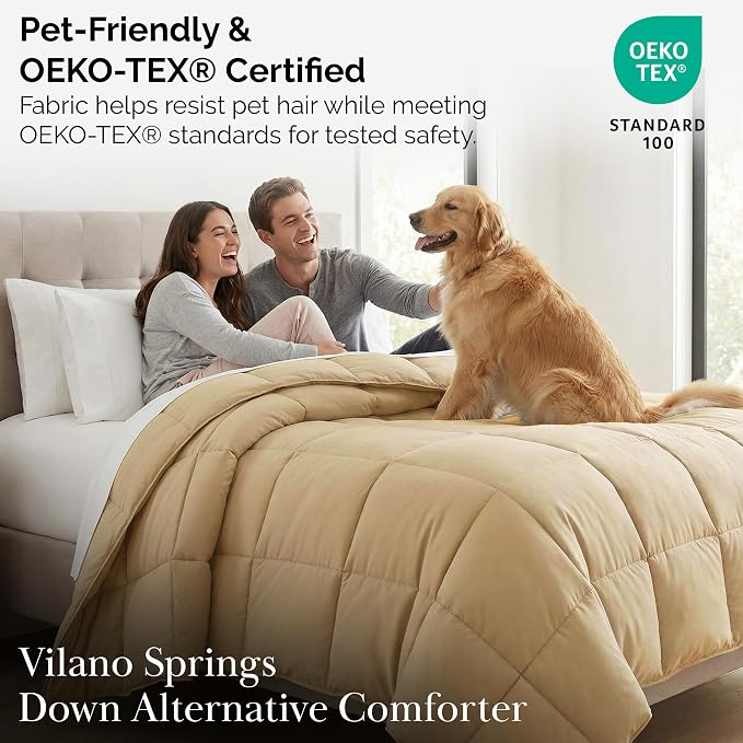 Southshore Fine Living, Inc. Oversized King Comforter for Guest Room, Pet Hair Resistant Bedding Comforters, Cal King Down Alternative Comforter Only, Fluffy All-Season Comforters, Gold Bedding