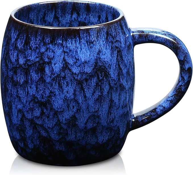 26 Oz Extra Large Ceramic Coffee Mug with Big Handle, 720ml Oversized Tea Cup for Office and Home Milk Cocoa, Microwave and Dishwasher Safe, Unique Handmade Texture Glaze Jumbo Coffee Cup (Deep Blue)