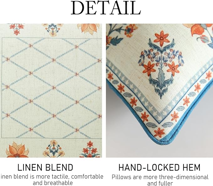 ISAENNE Design Square Linen Throw Pillow Covers 18"x18" Pack of 2, Blue Floral Country Cushion Covers with Colorful Wildflower Pattern Decor Pillowcases for Bed,Living Room,Outdoor,Car