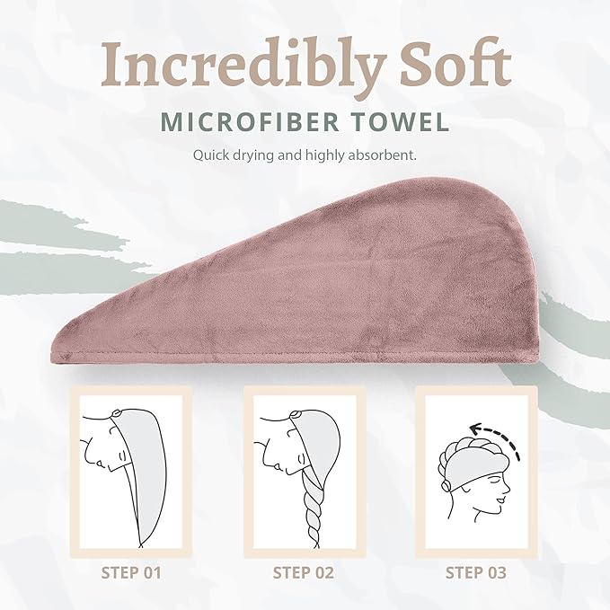 Microfiber Hair Towel Wrap, Hair Turban Towel Super Absorbent Twist Turban Dry Hair Caps with Buttons Bath Loop Fasten Salon Dry Hair Hat