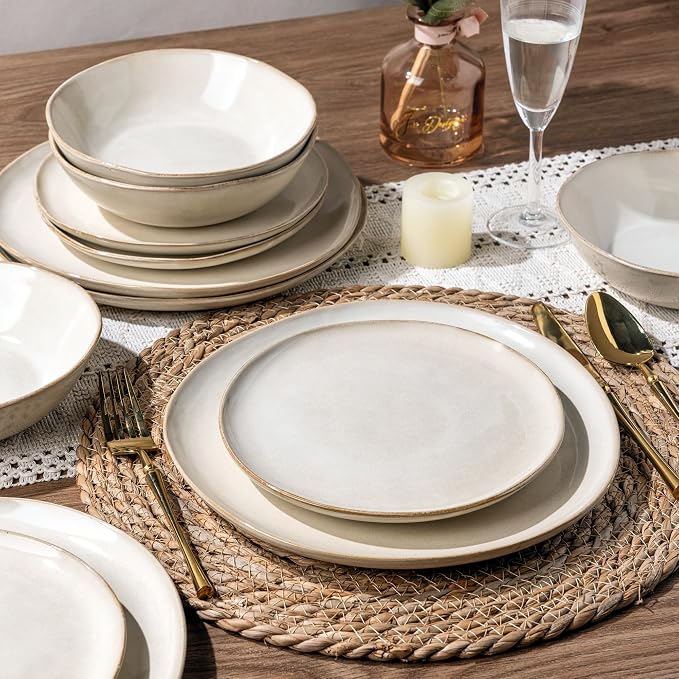 AmorArc Ceramic Dinnerware Sets,Handmade Reactive Glaze Stoneware Plates and Bowls Sets,Highly Scratch Resistant | Dishwasher & Microwave Safe Dishes Set,Service for 8 (24pc)