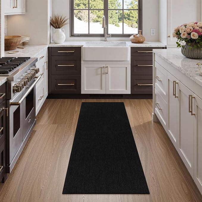Uphome Kitchen Runner Rug, 2x4'3 Washable Boho Rug Runners for Hallways Non Slip, Low Pile Woven Cotton Modern Carpet Runners, Stain Resistant Bedroom Runner Rug for Hallway Entryway Entrance, Black