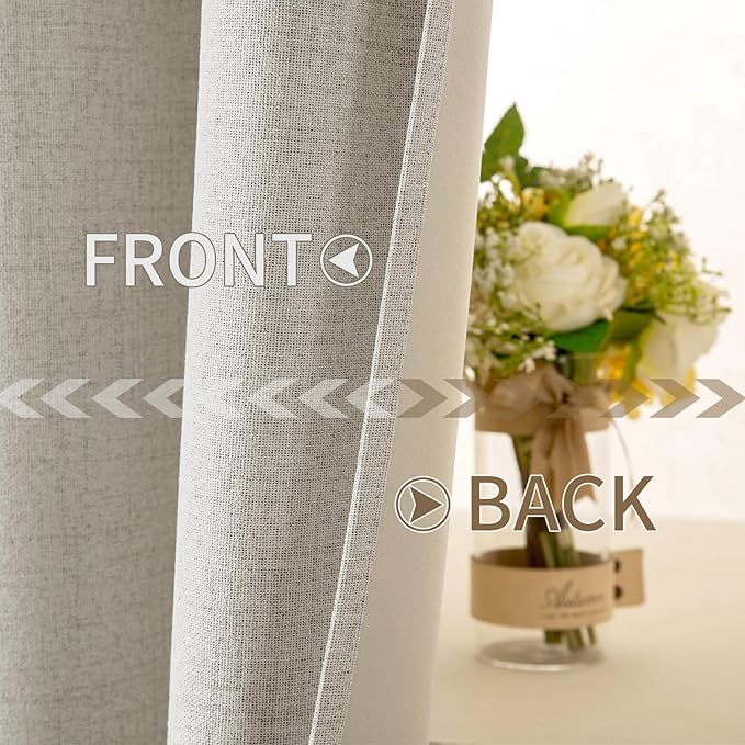 MIULEE Linen Curtains for Bedroom 100% Blackout Thermal Insulated Cobblestone Grommet Room Darkening Curtains & Drapes for Living Room Nursery 52 x 63 Inch (2 Panels)