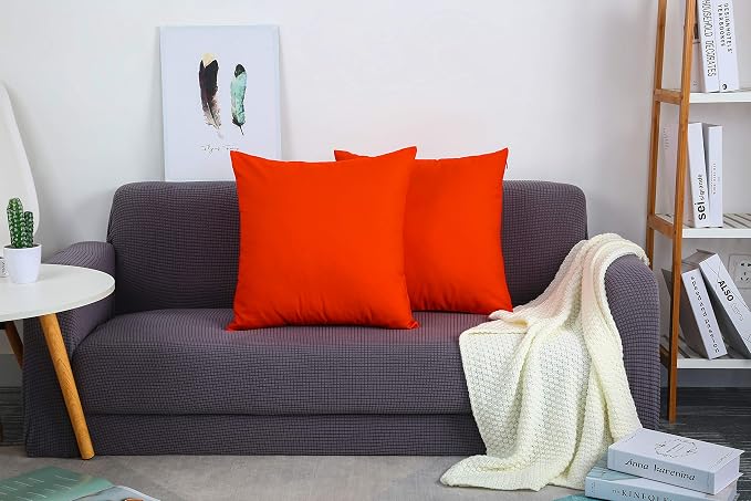 TangDepot Handmade Decorative Solid 100% Cotton Canvas Throw Pillow Covers/Pillow Shams, (14" x14" , Red Orange, 1 Count (Pack of 1)) | 100% cotton, same-color zip, machine wash & air dry. For living room, bedroom, office, car. 42 colors, 167 sizes. Co...