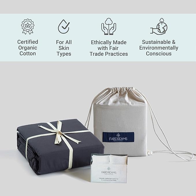Fabdreams Organic Cotton Sheets Full Size Bed – 400 TC GOTS Certified, Ultra Soft Long Staple Cotton, Eco-Friendly Luxury Bedding Better Than Egyptian Cotton, Breathable Deep 17″ Pockets – Dark Grey