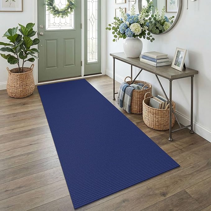EARTHALL Woven Runner Rug 3x7 Ft Washable Runners for Hallways Wide Non Slip Rubber Backed Kitchen Runner Braided Indoor Floor Carpet for Entryway, Hallway, Kitchen, Bedroom, Royal Blue/Navy