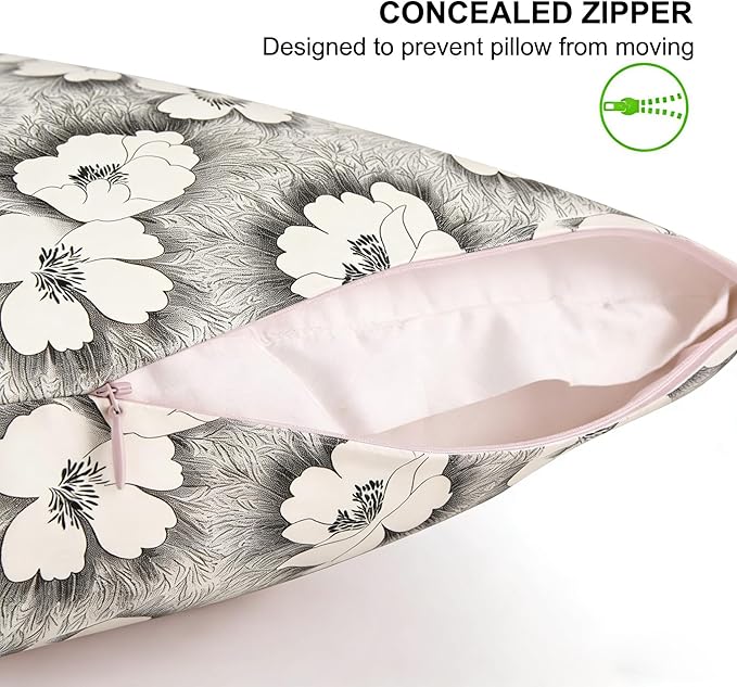 ALASKA BEAR Natural Silk Pillowcase, Hypoallergenic, 22 Momme, 600 Thread Count 100 Percent Mulberry Silk, King Size with Hidden Zipper (1, Floral)