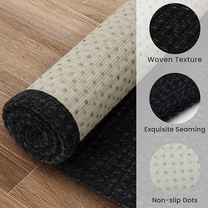 EARTHALL Runner Rug 3x14 Ft Washable Runners for Hallways Extra Long Woven Non Slip Entryway Runner Braided Kitchen Runner Indoor Outdoor Carpet Runners for Stair, Hall, Foyers, Black/Grey
