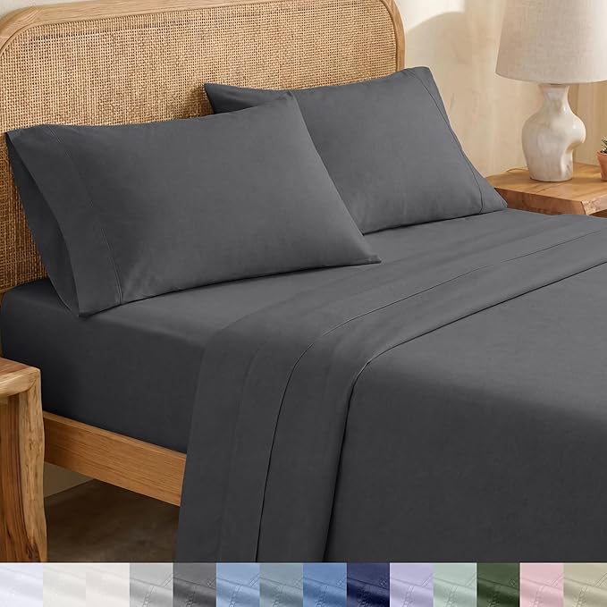 California Design Den Full Size Sheet Set - Soft 100% Organic Bed Sheets with Deep Pockets, Crisp Percale, Breathable and Durable Bedding Set - Grey