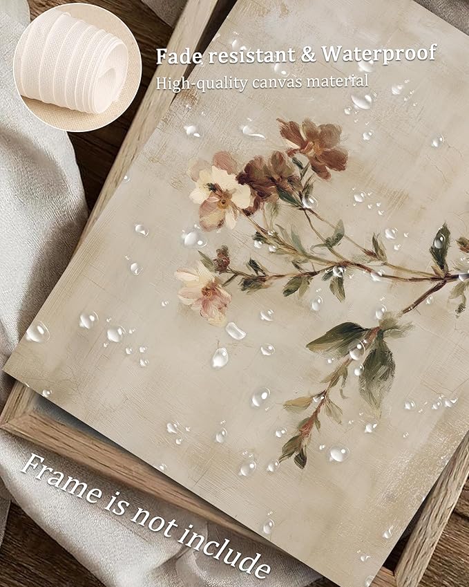 Vodefoad Vintage Wildflower Art Print, Neutral Floral Decor, Rustic Botanical Wall Art, Farmhouse Style Flower Oil Painting, Minimalist Drawing Canvas Wall Decor for Gallery Home Bedroom Farmhouse Bedroom - 8x10Inch Unframe