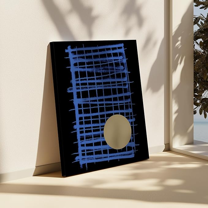 Monem Art Blue Grid Abstract Geometric Print - Modern Minimalist Art Poster - Wall Decor for Living Room, Bedroom or Office - 16x20 STRETCHED CANVAS Wall Art by Mareike Bohmer