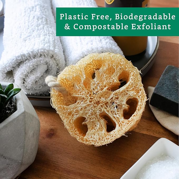 Natural Loofah Exfoliating Sponge (4 Pack) - Loofa Exfoliating Body Scrubber - Biodegradable Organic Loofah Sponge - Shower Luffa Sponges - Shower Lufa - Estropajos para el Cuerpo