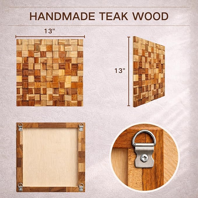 JOLLYMER Wood Wall Decor, Rustic Wooden Wall Art, Home Decorations for Living Room and Bedroom Aesthetic, Cubic, 13" x 13"