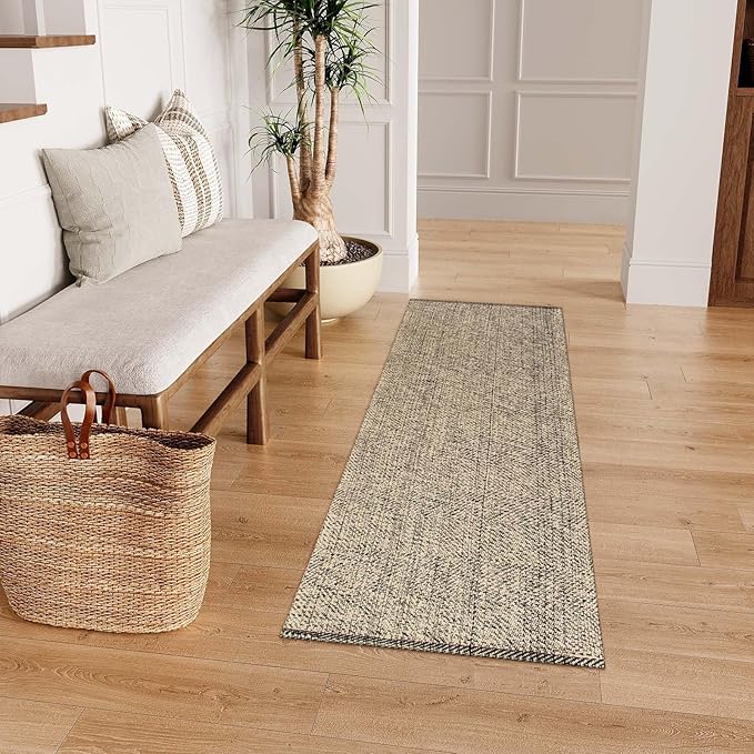 LEEVAN Washable Runner Rug 2'x6', Natural Woven Hallway Runner Rug Reversible Bathroom Runners Rugs, Cotton Low Profile Entryway Rugs, Farmhouse Bedroom Modern Kitchen Runenrs Carpet