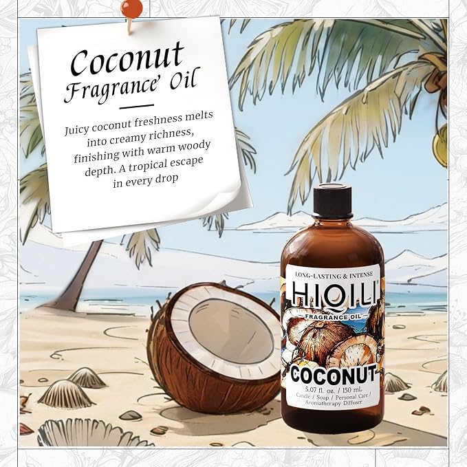 HIQILI Coconut Fragrance Oil for Soap, Candle Making & Diffuser | Ideal for Body Spray, Women's Perfume Making, Creamy Scents - 5.07 Fl Oz / 150 ML