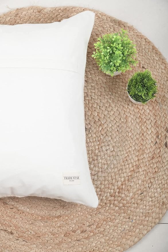 Trade Star Luxurious Square Cushion Cover Indian Decorative Sofa Pillow Case Modern Farmhouse Couch Cushion Cases for Bed Sofa Living Area (Ivory (Nova), 18 X 18 Inch)
