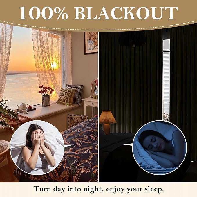 RYB HOME Beige Blackout Curtains 90 inches Long 2 Panels Set, Thermal Insulated Total Light Blocking Noise Reducing Neutral Linen Drapes for Living Room Nursery Office, 52" W x 90" L