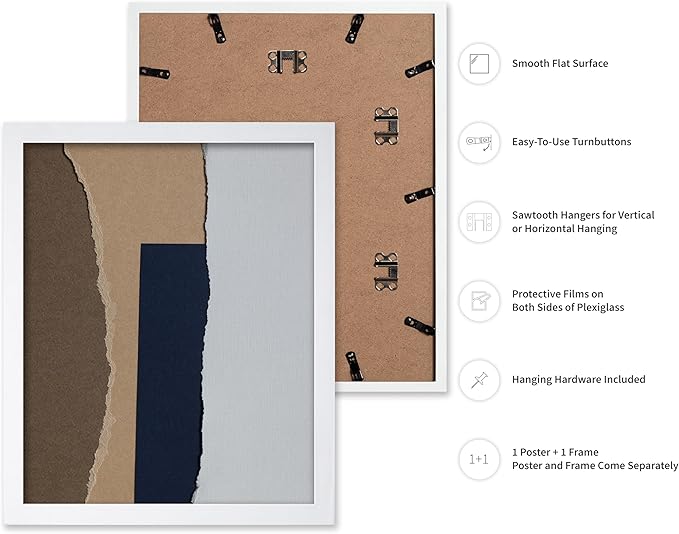 Monem Art Torn Paper Neutral Collage Print - Minimalist Scandinavian Abstract Poster - Wall Decor for Living Room, Bedroom or Office - 12x16 White Framed Wall Art by Mareike Bohmer