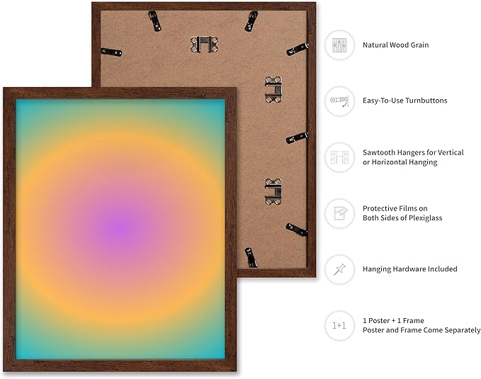 Monem Art Radiant Gradient Glow Print - Modern Abstract Color Field Poster - Wall Decor for Living Room, Bedroom or Office - 8x10 Brown Framed Wall Art by Rs Lab Studio