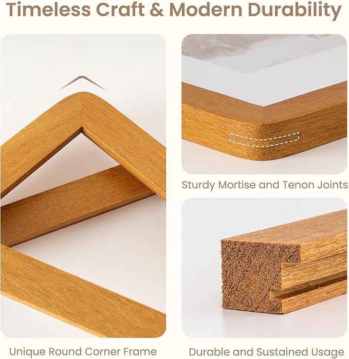 Fun Memories 8.5x11 Picture Frame - Solid Teak Wood Diploma & Certificate Frame, 8.5x11 Frame with Mat for 6x8 Photos, Awards & Achievements, Tabletop and Wall Display with Real Glass, Natural Teak