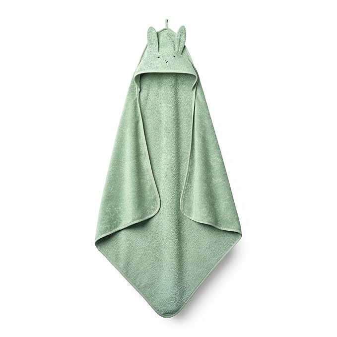 Hooded Baby Towel – 100% Organic Cotton Baby Bath Towels – Baby Boy Newborn Essentials - Super-Soft and Absorbent. (Rabbit - Roman Green)