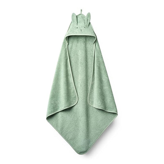 Hooded Baby Towel – 100% Organic Cotton Baby Bath Towels – Baby Boy Newborn Essentials - Super-Soft and Absorbent. (Rabbit - Roman Green)