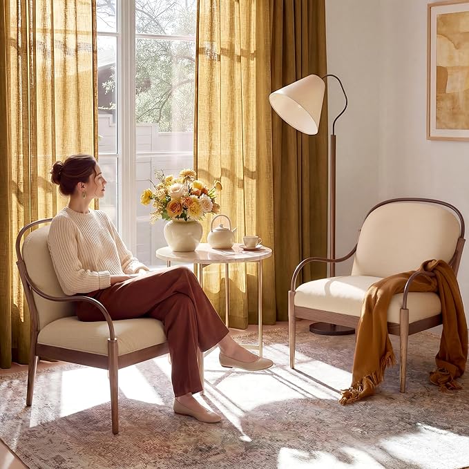 NICETOWN Gold Brown Linen Curtains 84 inch Long 2 Panels Set, 55" Wide Thick Flax Linen Blend Organic Home Decor Rod Pocket & Back Tab with Light Filtering for Bedroom/Living Room