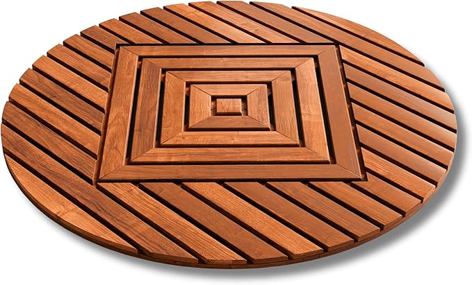 Designer Round Teak Shower Mat, Xtra-Large 32” Diameter, Waterproof, Teak Oil Finish, for Bathroom, Pool, Spa, Boat, Sauna, Patio, Front Door from Our Diamond Collection